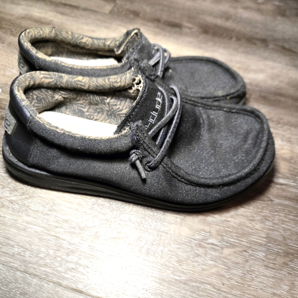 Hey Dude Shoes Kids 1 Wally Slip On Black Gray Fabric Moc‎